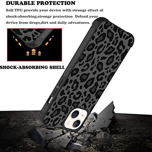 Image of KANGHAR Case Compatible with iPhone 14,Black Leopard Design | Tire Texture Non-Slip +Shockproof Rugged TPU Protective Case for iPhone 14 6.1 Inch (2022) Leopard Pattern