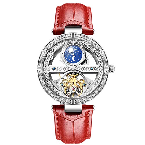 Imagen de RORIOS Mujer Relojes de Pulsera Mecánico Automático Relojes Self Winding Relojes para Mujer de Correa de Piel Impermeable Mujer Reloje