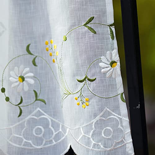 Yurlisa Kfl017 Panel Embroidery Pastoral Style Cafe Curtain Kitchen Curtain Floral Window Valance,18X60 Inch, White 丨Green Leaves #TOP4