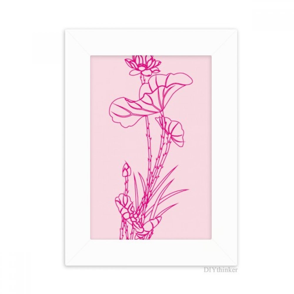 Pintura de flor de loto y marco blanco de mesa 5x7 para decoración de interiores