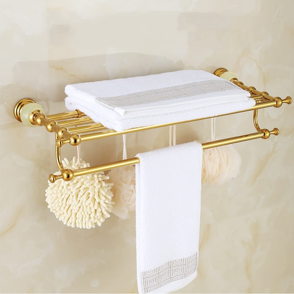 GLETSF European Style Bathroom Towel Rack, Stainless Steel Golden Bathroom Rack, Bathroom Jade Bath Towel Holder
