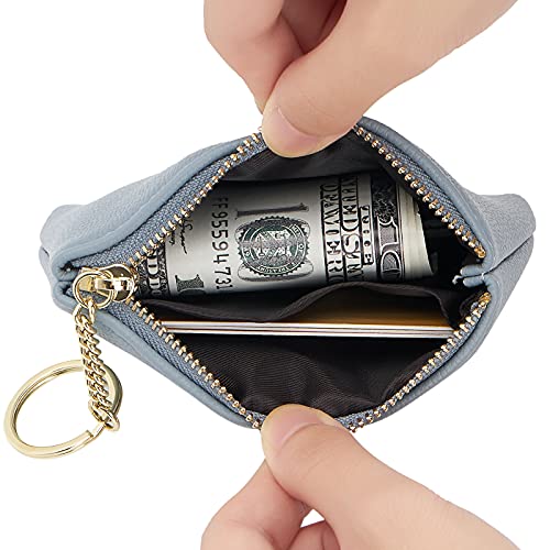 Wozeah Artificial Leather Coin Purse Change Purse With Key Chain Ring Zipper For Men Women (A Blue) #TOP3
