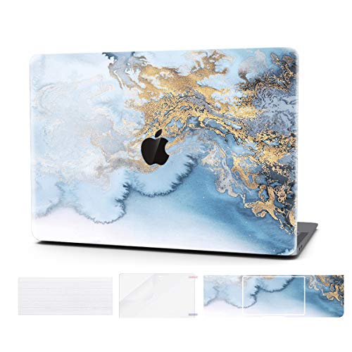 Laptop Case for MacBook Pro 13 Inch Keyboard Cover Plastic Hard Shell Touch Bar with Screen Protector for Mac Pro 13 Inch (Model:A1706/A1708/A1989), Golden Blue Abstract Marble