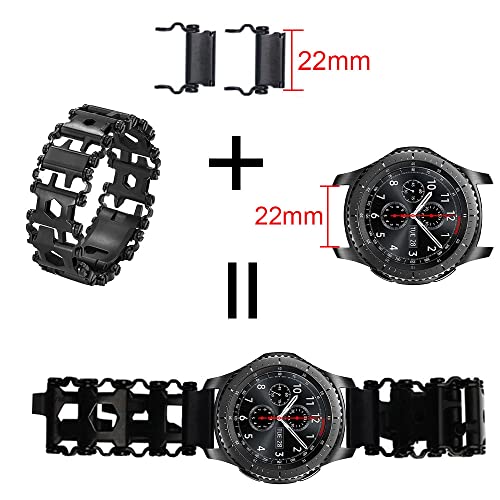 Image of Stainless Tool Bracelet for Men Compatible for LEATHERMAN TREAD and Watch Band 29 in 1 Survival Hiking Camping Travel Friendly Multitools Wearable Bracelet 22mm connector（Black）
