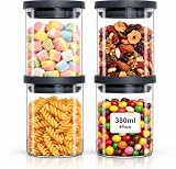 VINATO 4 Pezzi Barattoli Vetro Con Coperchio per Cucina - Set Ermetico in Borosilicato, Contenitori Cucina, BPA-Free, 380ml per Frutta Secca e Spezie