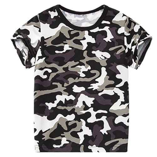 Camiseta de manga corta para niño y niña, diseño de camuflaje de 2 a 14 años, cuello en V, gris, 13-14 años