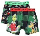 Handcraft Dr. Seuss The Grinch Boxers for Men, 2 Pack Grinch Underwear Boxer Briefs, Grinchmas Mens Underwear, Green Buffalo, S