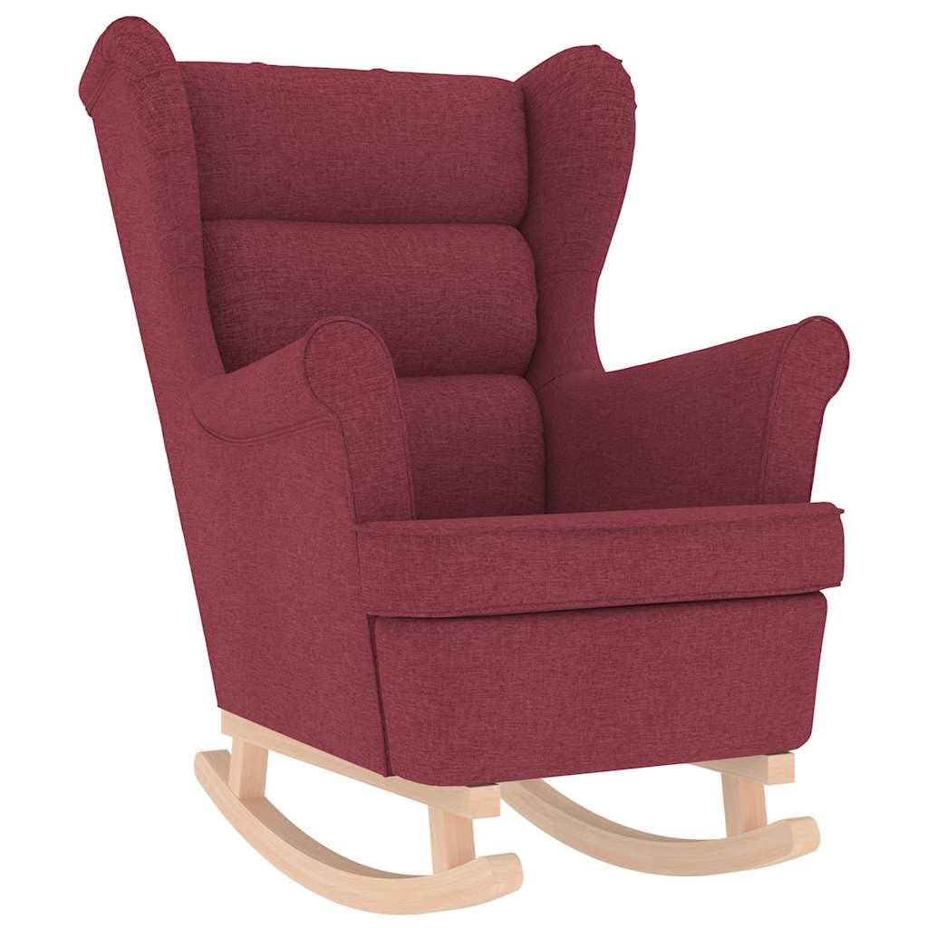 Schaukelstuhl mit Fußhocker Weinrot Stoff, komfortabler Relaxsessel gepolstert, moderner Loungesessel mit Massivholzbeinen für Wohnzimmer Schlafzimmer und Büro, 74 x 90 x 102 cm