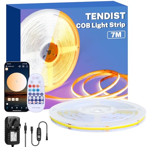 TENDIST COB Led Strip 7M, 3000-6500K CRI90+ Led COB Strip Light, 24V Super Bright Dimmable Warm White to Cool White Ruban, COB LED Strip Light for Interior Decoration (3000-6500K, 7M)