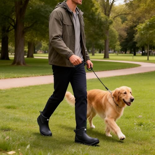 Image of Mens Rain Boots, Ankle Deck Boots Waterproof for Men Anti-Slip Mud Shoes for Garden Outdoor Work Fishing Farming Gardening