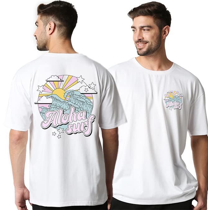 Image of Wear Your Opinion Men's Back Print Oversized Graphic T-Shirt (Design : Aloha Surf)