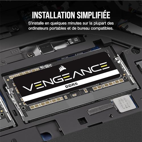CORSAIR Vengeance SODIMM DDR5 RAM 32Go (1x32Go) 4800MHz CL40-40-40-77 1.10V Intel XMP 3.0 Mémoire des Ordinateurs Portables – Noir (CMSX32GX5M1A4800C40)