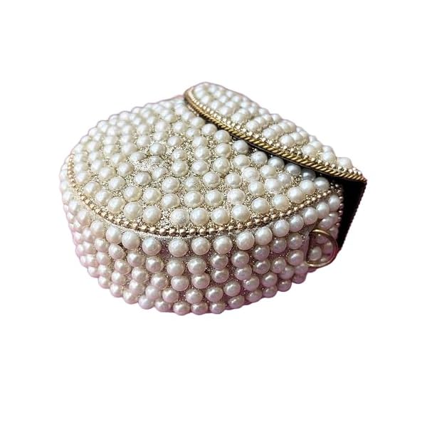 UnfoldSelf Mini Pearl Bag | Handmade Beaded Clutch - Shoulder Sling for Women & Girls, White Embellishments on Metal - Image 8