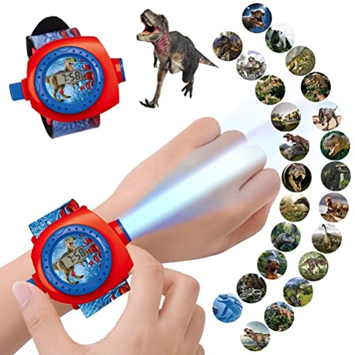 BSTCAR - Reloj de proyección de dinosaurio con 24 imágenes, 2 en 1, reloj digital de proyección de dibujos animados, reloj electrónico 3D, para niños y niños,, Dinosaurio., 22*3CM, Retro