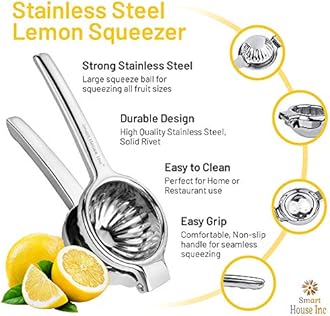 Extra-Large Stainless Steel Lemon Squeezer - Manual Fruit Juicer with Seeds and Pulp Filter - Metal Juicer Press for Juicing Lemons, Limes, Oranges, and Pomegranate