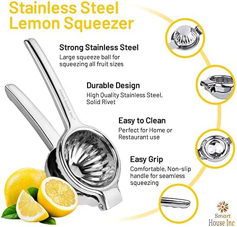 Extra-Large Stainless Steel Lemon Squeezer - Manual Fruit Juicer with Seeds and Pulp Filter - Metal Juicer Press for Juicing Lemons, Limes, Oranges, and Pomegranate