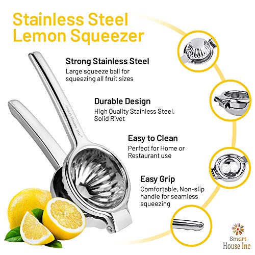 Extra-Large Stainless Steel Lemon Squeezer - Manual Fruit Juicer with Seeds and Pulp Filter - Metal Juicer Press for Juicing Lemons, Limes, Oranges, and Pomegranate