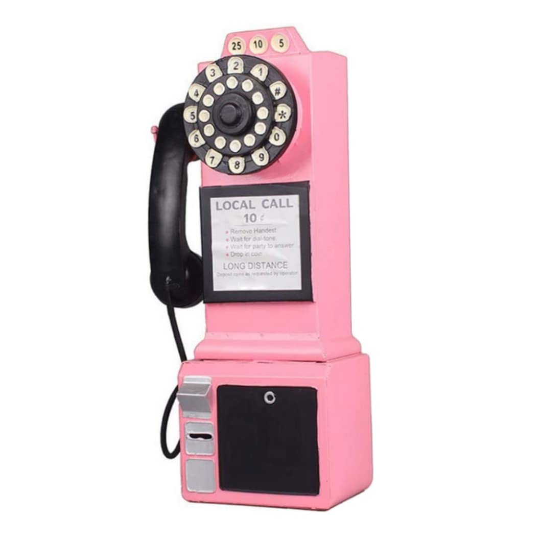 Muro del Telefono Con Filo - Modello Retrò Vintage Montato - Decorazione e Ornamento per Telefono Fisso (Rosa)