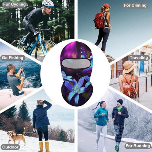 Balaclava para hombre, máscara para esquí, color azul con flores y mariposas moradas, cubre rostro para ciclismo miniatura 6