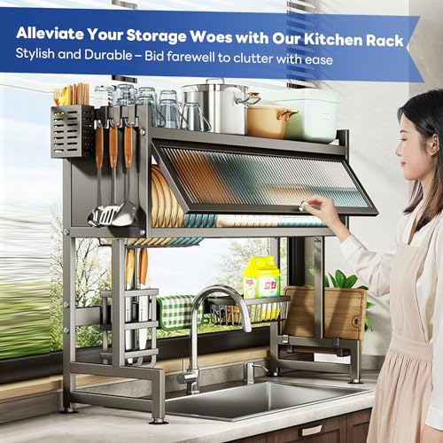 Hdrriozu Over the Sink Dish Drainer Drying Rack 3 Tier Over Sink Dish rack for a Tidy Kitchen Sink Shelf Organized Space-Saving Dish Rack with Cover for Dishes, Glasses, Bowls, and Cutlery by Hdrriozu - Image 2