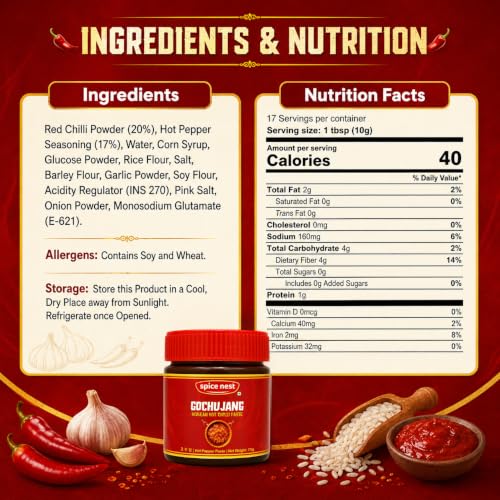 Image of Spice Nest Gochujang Korean Hot Chilli Paste, 170g, Red Pepper Sauce for Bibimbap, Tteokbokki, Ramen, Noodles, Stir Fry and Marinade, Vegetarian
