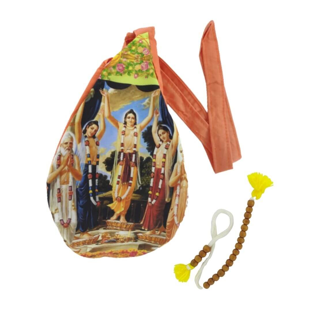 MAYAPURI Gour Nitai Printed Japa Mala Bag with Zip Pocket & Sakshi Mala (Pack of 1)