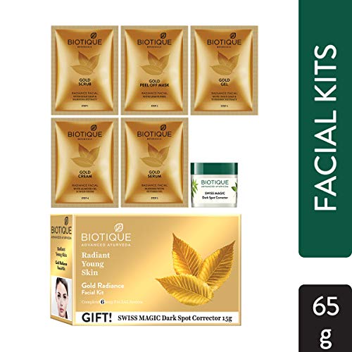 Image of Biotique Bio Pearl White Facial Kit, 65g And Biotique Bio Gold Radiance Facial Kit, 65 g And Biotique Bio Anti Tan Facial Kit (Free with Swiss Magic Dark Spot Corrector)
