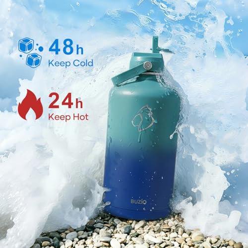 Image of BUZIO 1 Gallon Water Bottle Insulated with Dust-Proof Straw & Spout Lids