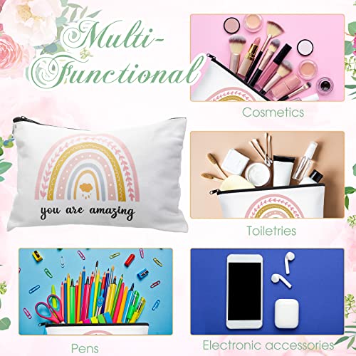 Chunful 10 Pieces Inspirational Canvas Makeup Bags for Women Graduation Gift Rainbow Canvas Cosmetic Bags Bulk with Zipper Friendship Gift Travel Toiletry Pouch(Cloud Style)4