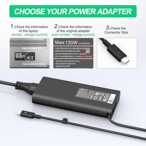 Image of 130W USB Type C Laptop Charger Compatible with Dell XPS 15 9575 9520 9510 9500 17 9720 9710 9700 Precision 5530 5550 5560 5570 5750 5760 3560 Latitude 5411 5421 5511 5520 5521 Power Cord