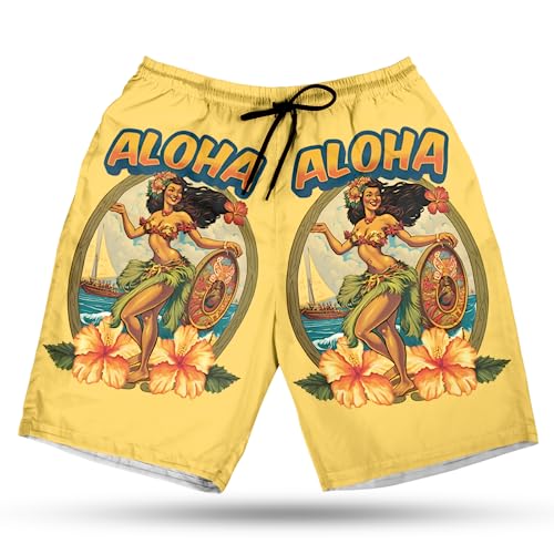Hula Girl Men's Swim Trunks - Hula Dancer Hawaiian Shorts for Men, Men's Summer Bathing Shorts Set 27