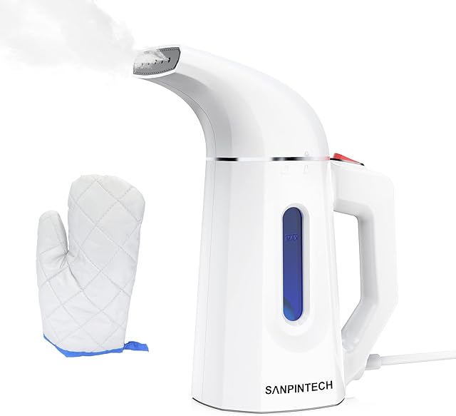 SANPINTECH Clothes Steamer, 800W Handheld Portable Garment Steamer for Home, Office and Travel, Auto-Off (Extra gift 1pcs Heat Resistant Glove) (White)