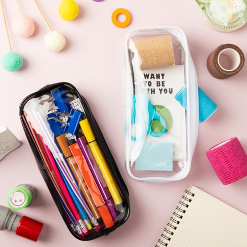 Image of Fainne 50 Pcs Clear Pencil Pouch Bulk Clear Pencil Case Bag 7.87x 1.38 Inch PVC Waterproof Travel Toiletry Makeup Zipper Pouches for Office Stationery Travel Storage(Black, White)