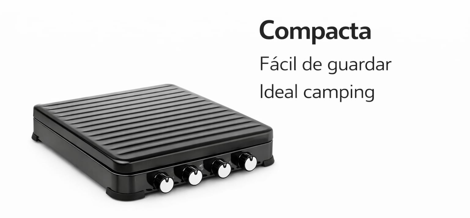 Fornello a gas portatile 4 fuochi (4 bruciatori) 8,8 kW · Fornello da campeggio esterno · Per butano e propano · Coperchio apribile · Fiamma regolabile (4 fuochi)