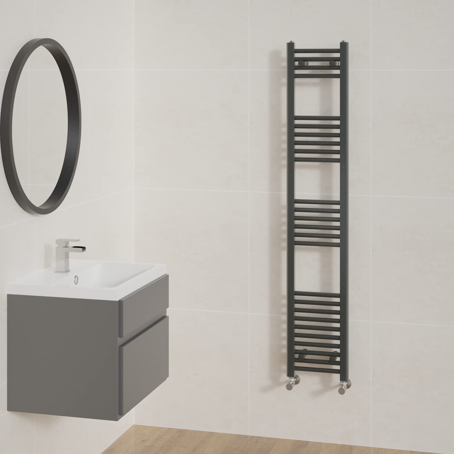 NRG Straight Anthracite Bathroom Heated Towel Rail Radiator Central Heating Ladder Rad Warmer 1600x300mm