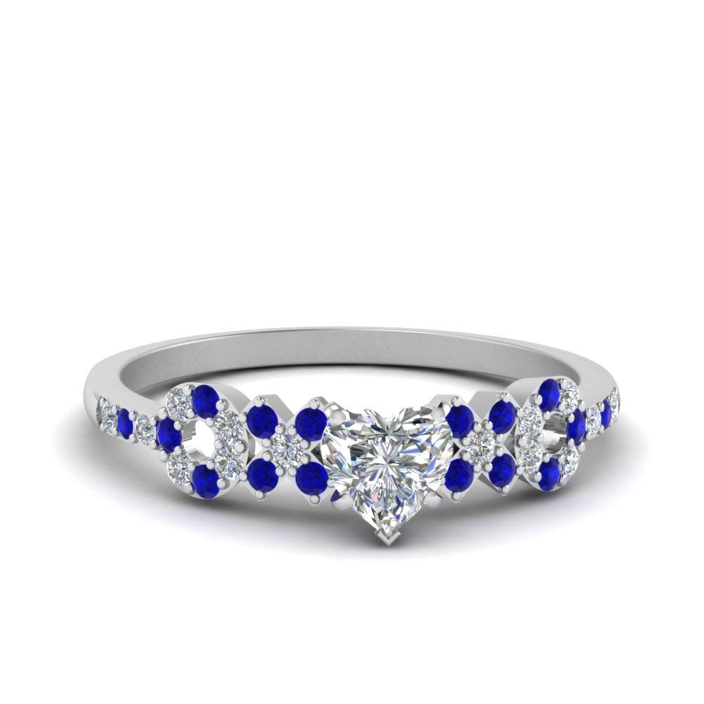 Choose Your Gemstone Beautiful XO Design Diamond CZ Ring 925 Sterling Silver Heart Shape Side Stone Engagement Rings Lightweight Office Wear Everyday Gift Jewelry US Size 4 to 12