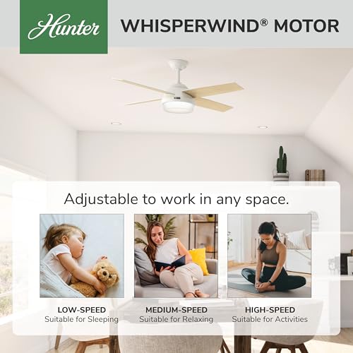 Image of Hunter Dempsey, Indoor, Ceiling Fan, Modern, Quiet, 52 inch, Fresh White