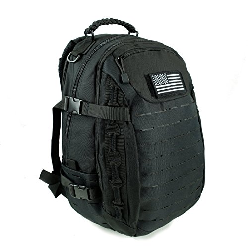 Military Army Tactical Backpack Combat 3 Day Assault Pack Molle Bag Rucksacks Camping Hunting with Flag Patches (BLACK 544, 40L)