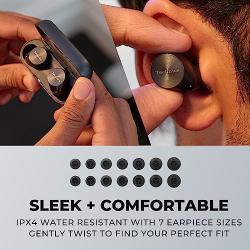 Image of Technics HiFi True Wireless Multipoint Bluetooth Earbuds with Advanced Noise Cancelling, Impressive Call Quality Using JustMyVoice Technology, Alexa Built in, EAH-AZ60-K (Black)