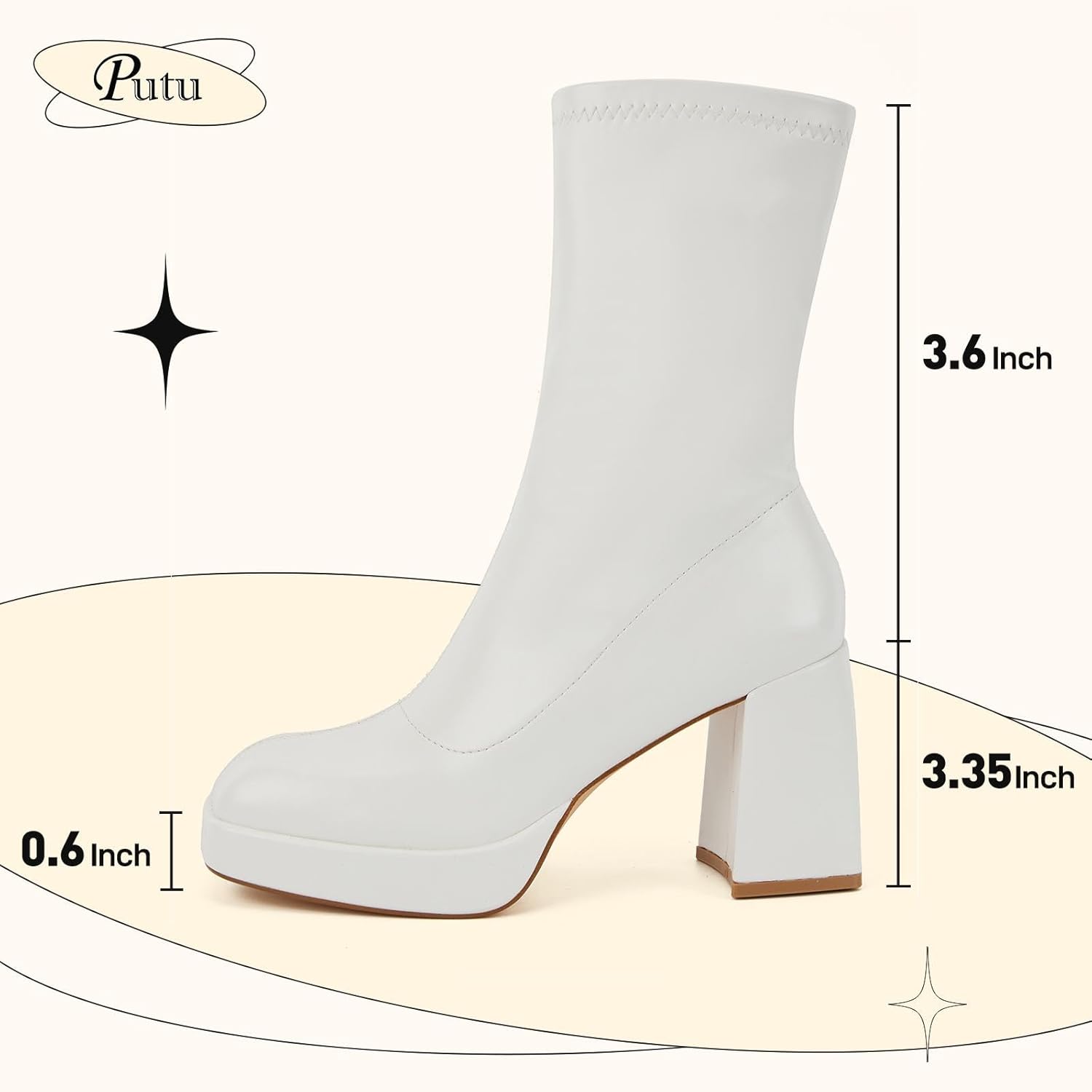 Putu Platform Boots for Women,GoGo Boots,Square Toe Chunky Heel Ankle Boots Pull on Booties - Image 6