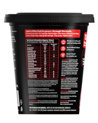 Image of True Elements Spicy Korean Protein Oats 66g - High Protein Instant Oats | Savoury Oat Cup | Healthy Ready-to-Eat Meal