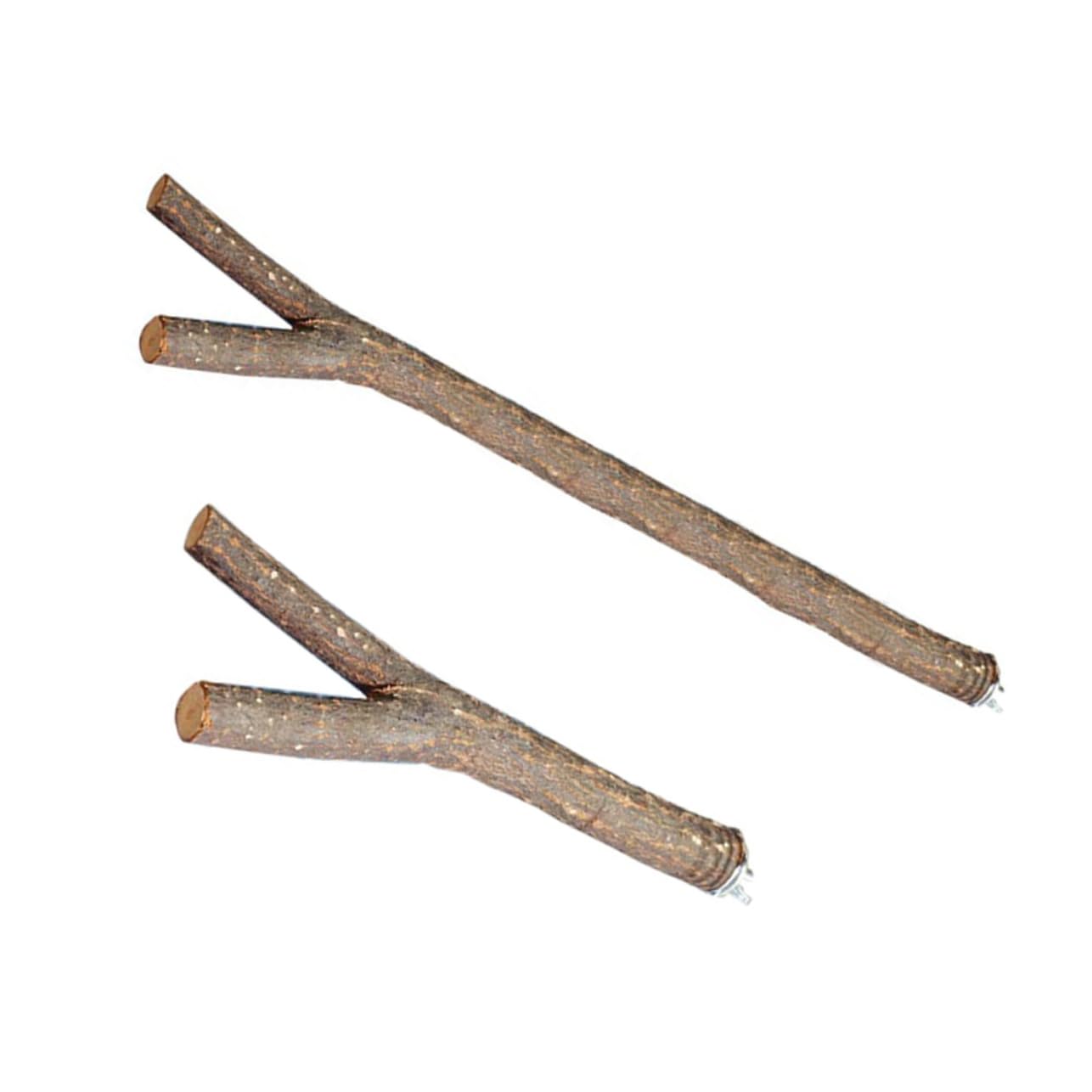 ifundom 1set Parrot Perch Stand Durable Wood Fork Racks for Bird Cage Accessories Easy Installation Natural Habitat for Pet Birds 2pcs