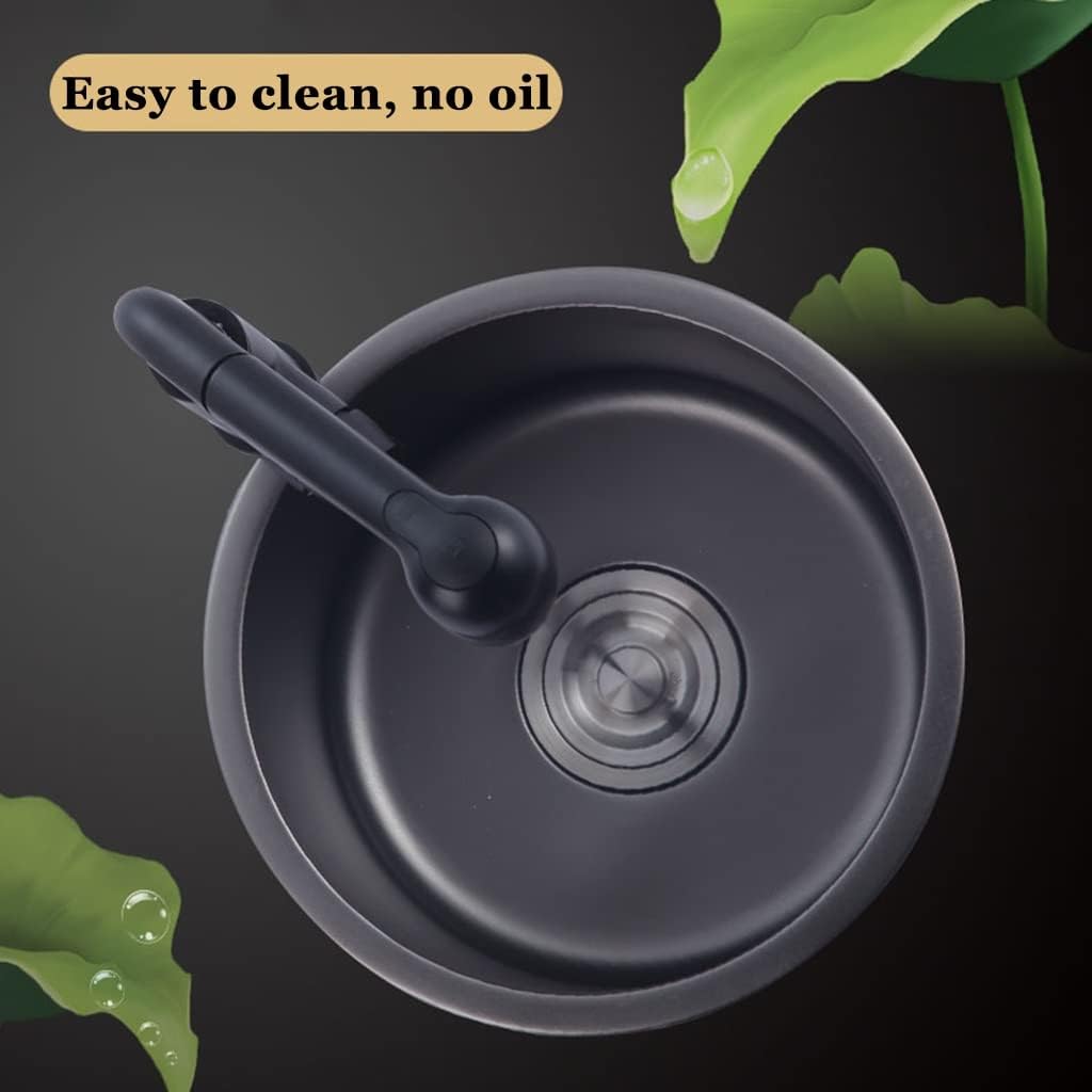 Kitchen Sink, Round Black Prep Sink, 304 Stainless Steel Brushed Single Sink, Drop-In Or Undermount Installation, Easy To Clean, H：19cm/7.4in