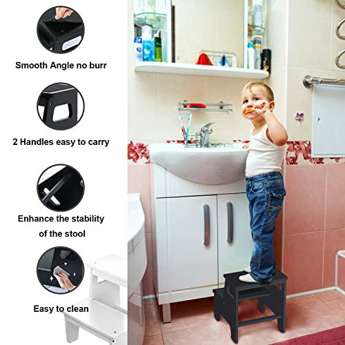 Kids Step Stools For Toddlers Bathroom Wood Toddler Step Stool Kitchen Counter Sink Baby Stepstools Bamboo Wooden Foot Bed Stool For Child Potty Training Toilet Stool Stepping Stool, Black With Pads #TOP2