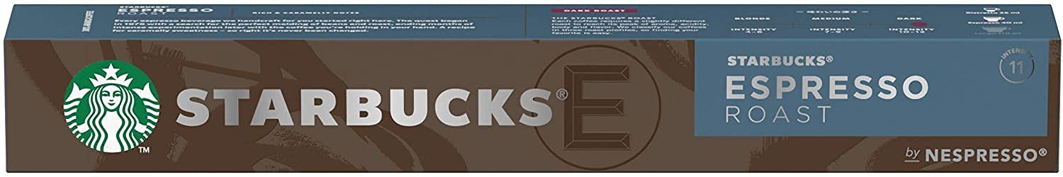 Starbucks Compatible por Nespresso Espresso Roast Dark Roast Coffee Pods (paquete de 8, total 80 cápsulas)