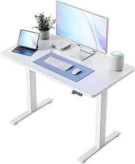 BANTI 43x24 Electric Standing Desk Stand Up Adjustable Height Home Office Table Sit Stand Desk with Splice Board White Frame & White Top