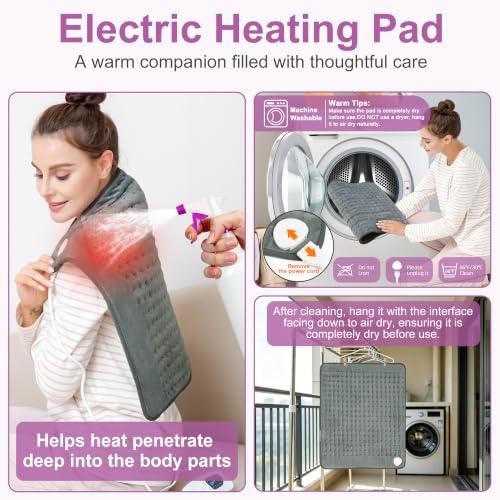 Image of Heating Pad,Electric Heating Pads,Heating Pad for Back,DimGray,24x20 Inch | Heating Pads for Shoulder,Neck,Abdomen,Knee,Arms,Legs,Heat Pad for Birthday Father Mother Gift Women Men,6 Heat Settings