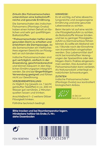 Zirkulin Bio Flohsamenschalen 200g Dose - fördert die Verdauung & Darmgesundheit - Geschmacksneutral - Unterstützen eine ballaststoffreiche & gesunde Ernährung - Sehr gut Quellfähig