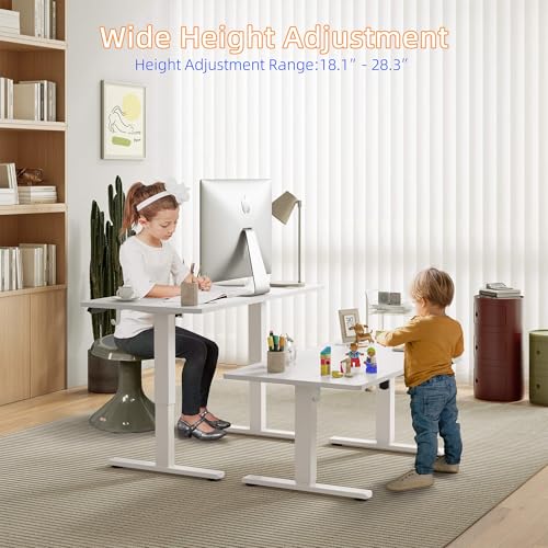 YIHAYO Low Height Adjustable Desk, Lifts 18.1-28.3 Inches, Electric Standing Desk for Short People, 60 x 24 Inches Computer Table with Splice Board for Home Office, White by YIHAYO - Image 3