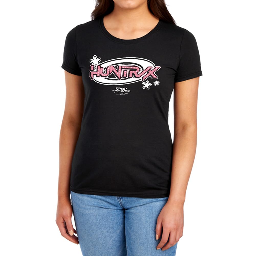 Kpop Demon Hunters Huntrix Circle Logo Womens T Shirt, Black, XL